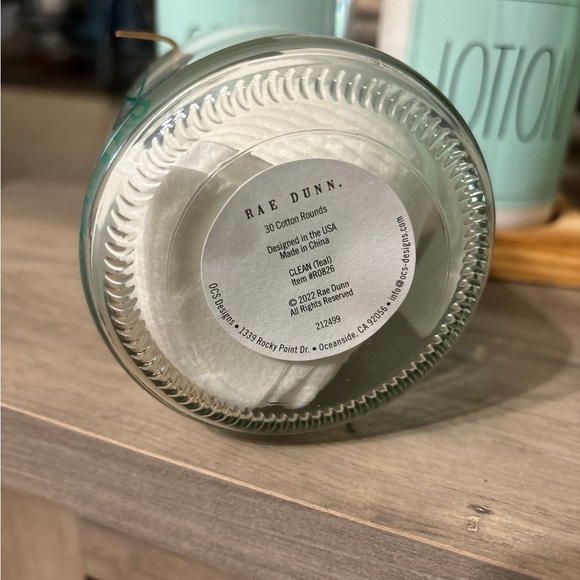 Rae Dunn Pump SOAP & LOTION on Wood Tray and CLEAN Cotton Pads Glass Jar Bundle - Picture 9 of 12